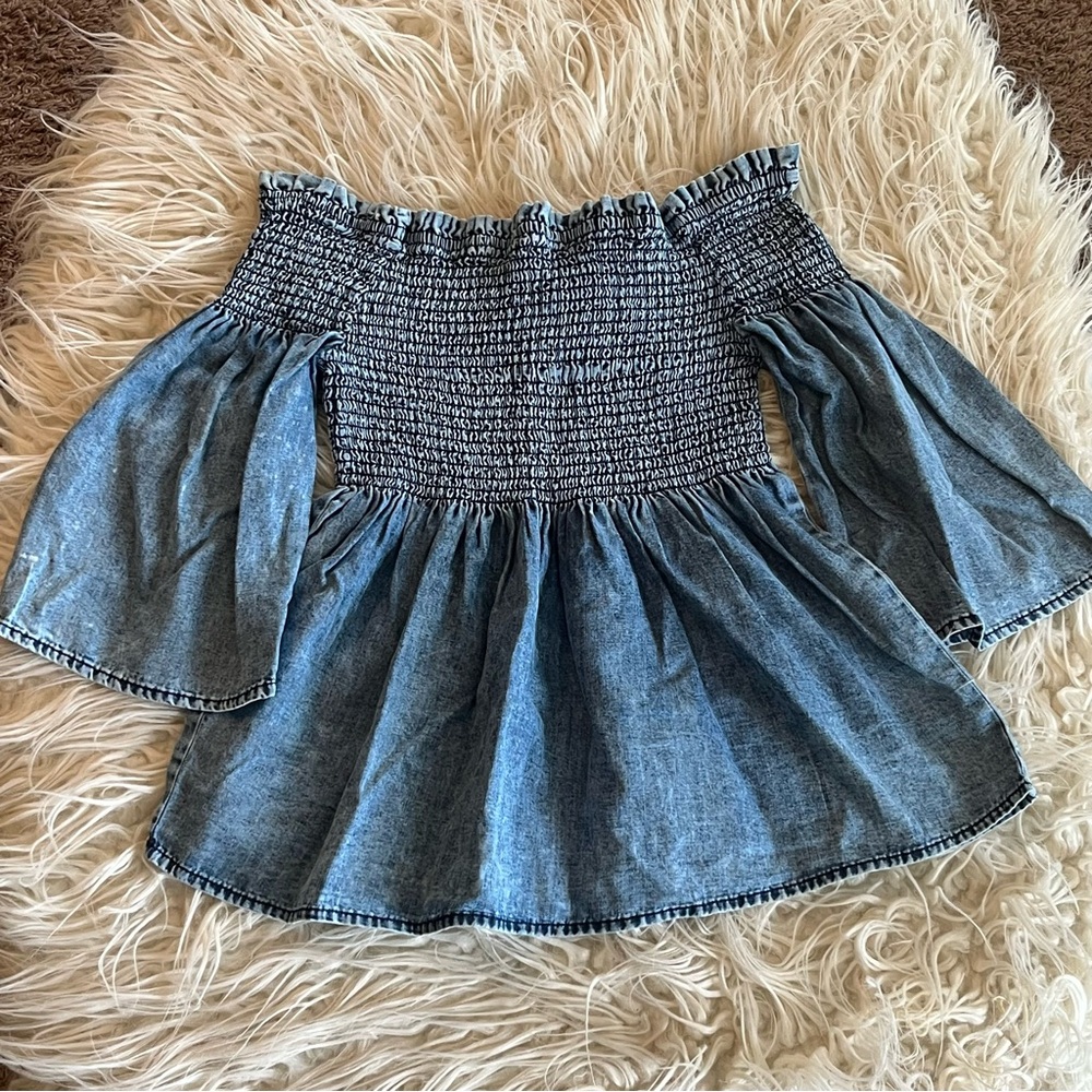 Off-Shoulder Denim Top with Bell Sleeves